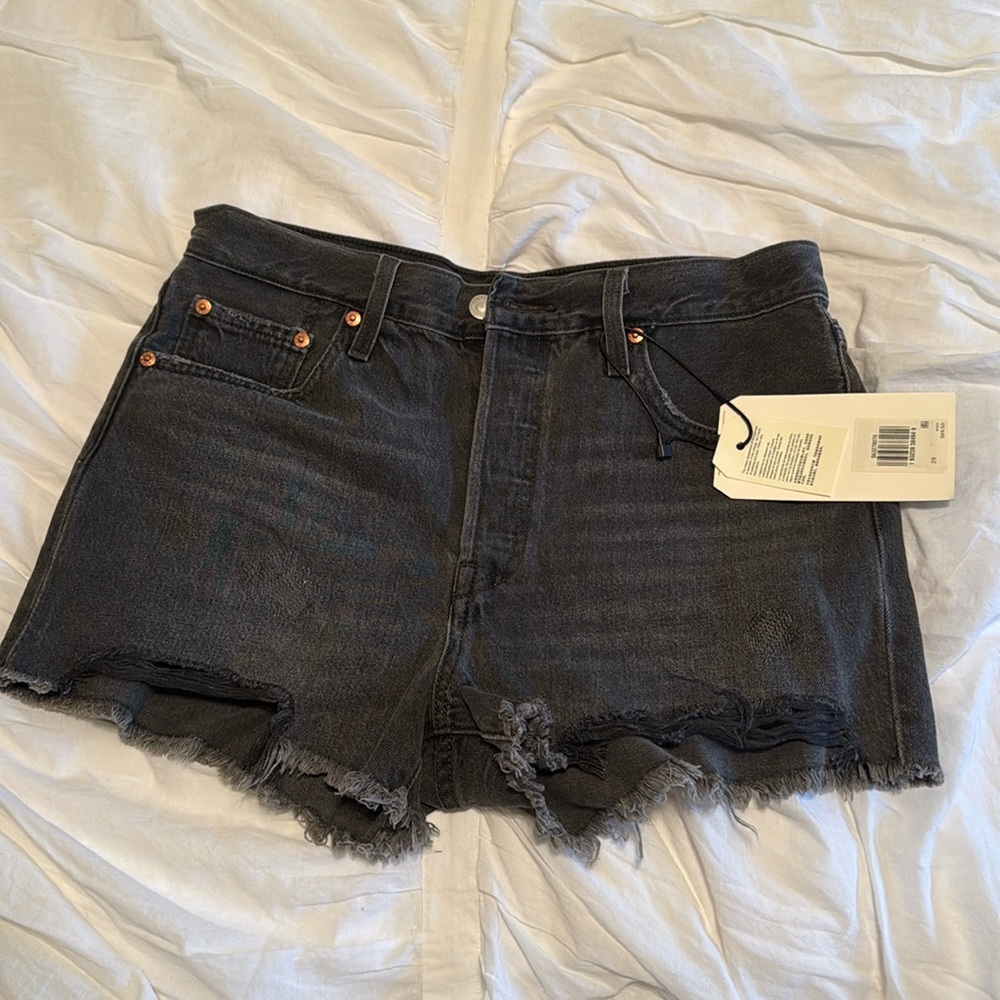 levi’s high rise black jean shorts